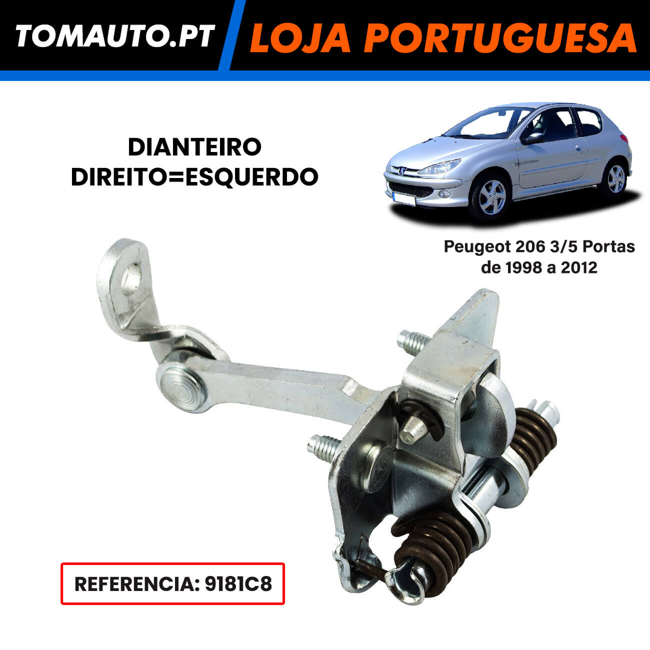 Bloqueador da porta dianteira esquerda ou direita para Peugeot 206 de 1998 a 2012 9181C8