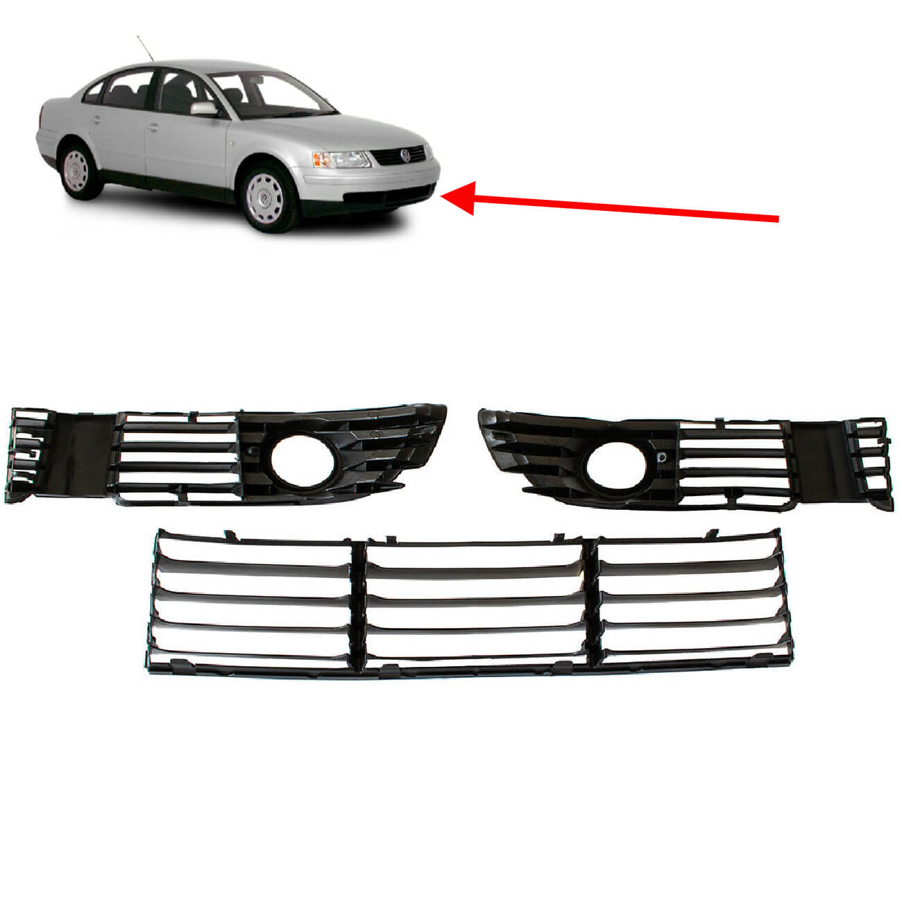 Conjunto de grelhas de baixo do parachoques da frente para VW Passat B5