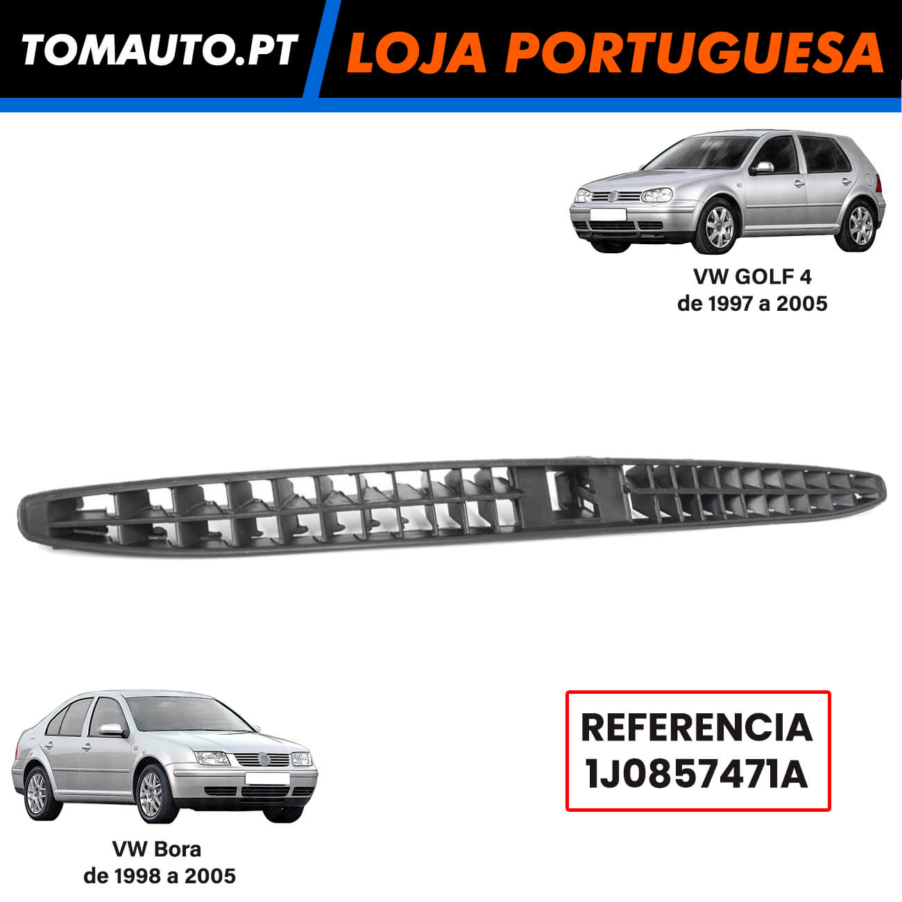 Grelha de ventilação do tablier preto para VW Golf IV e Bora 1J0857471A