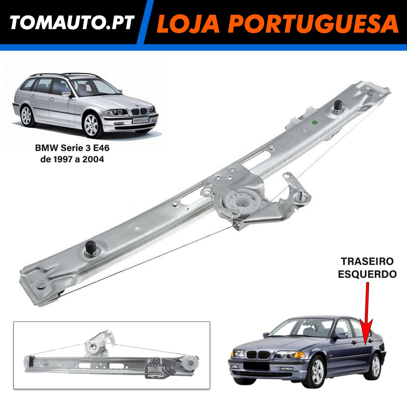 Mecanismo Elevador Vidro Elétrico Traseiro Esquerdo BMW 3 E46 51358212099