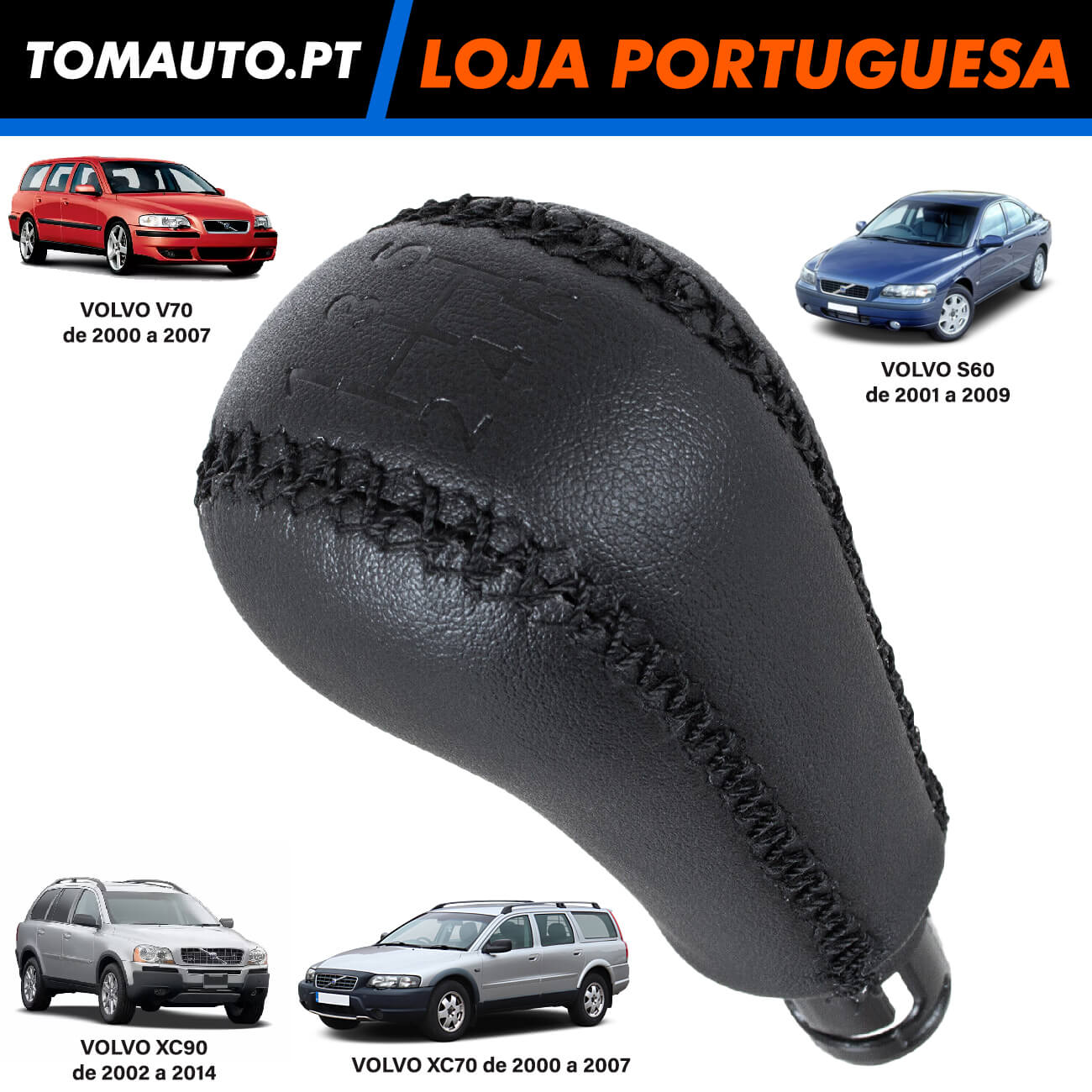 Alavanca 5 Velocidades Couro Eco Volvo S60, V70, XC70, XC90