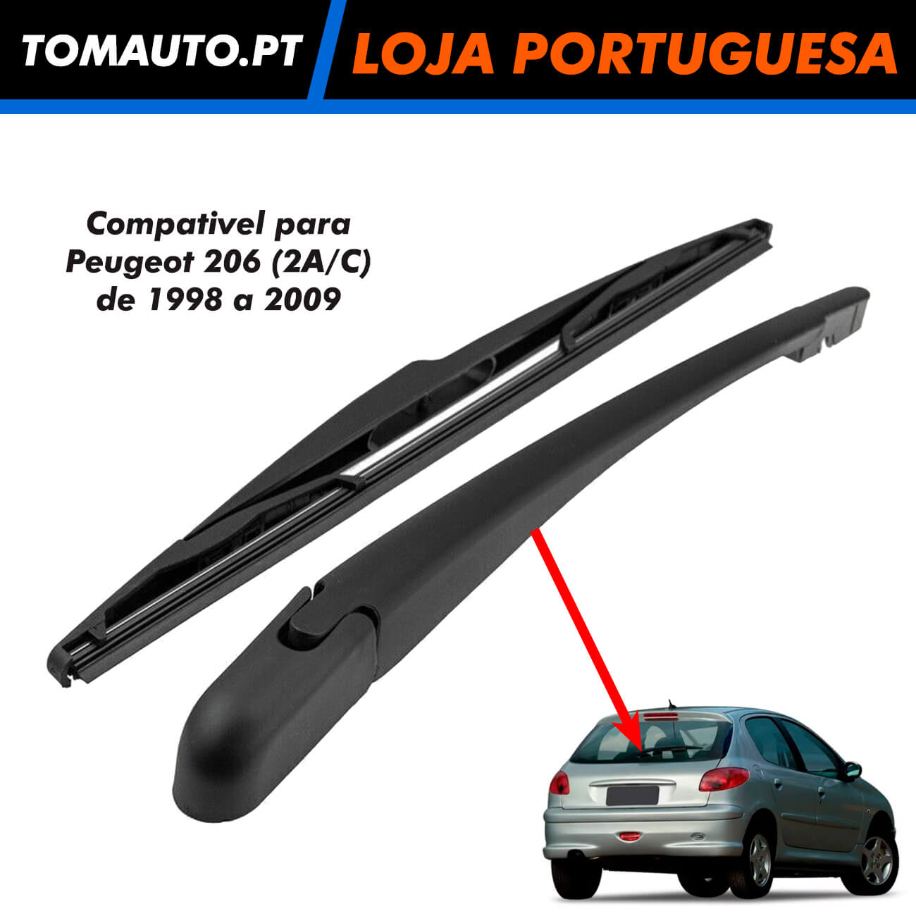 Braço de limpa-vidros traseiro para Peugeot 206 Hatchback (98-09)