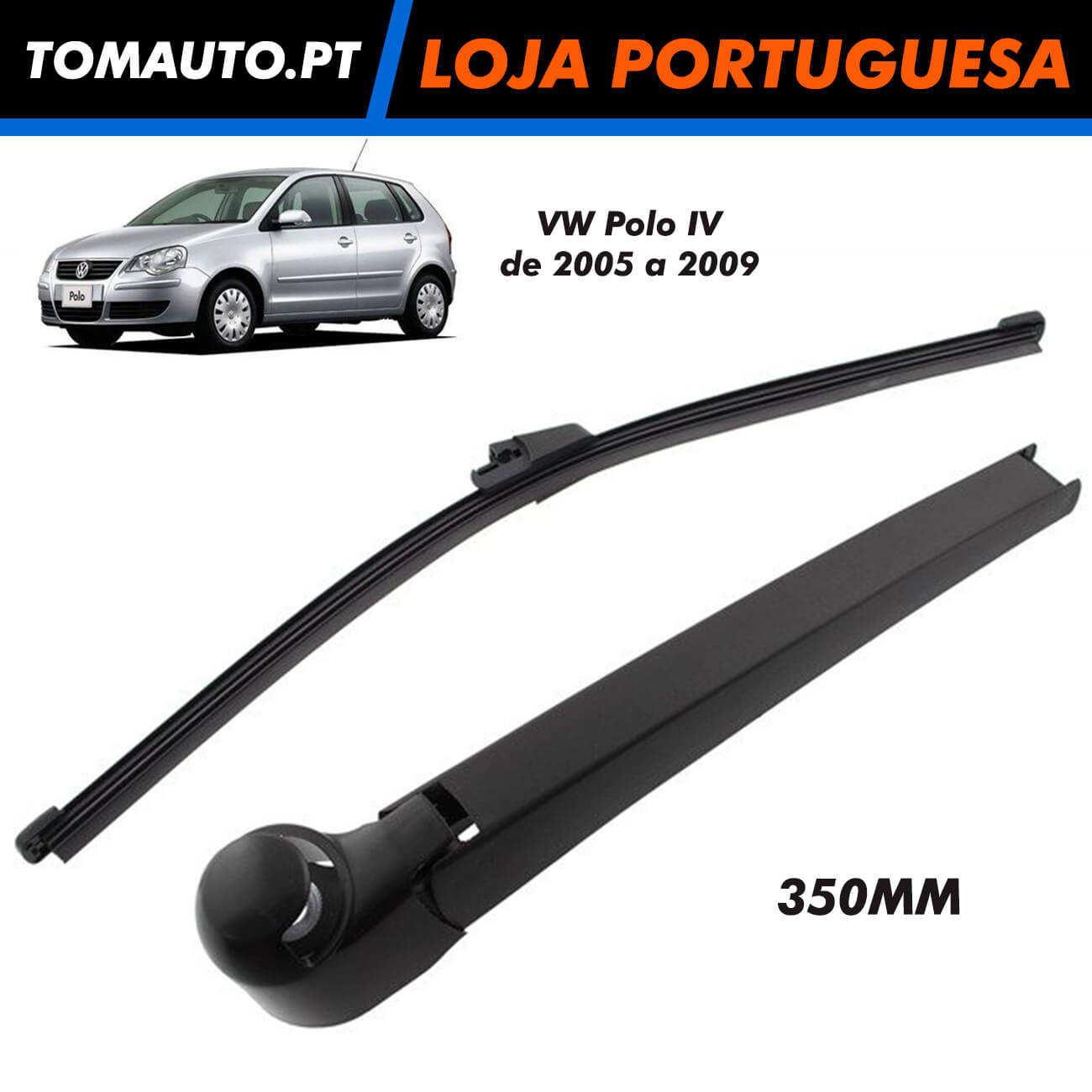 Braço limpa vidros VW Polo IV 350MM de 2005 a 2009