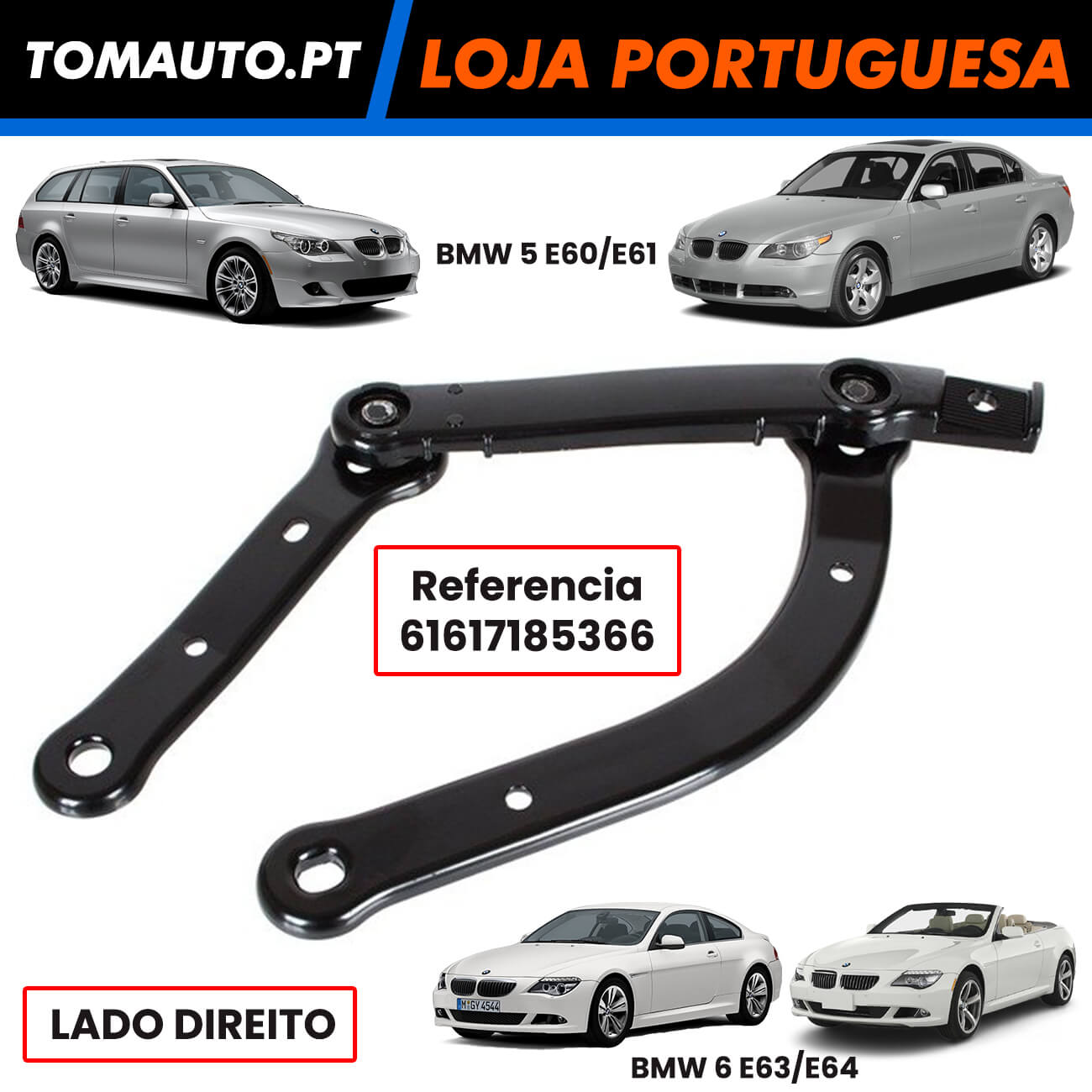 Braço limpador para-brisa dianteiro direito BMW 5 E60 E61 6 E63 E64 OEM 61617185366