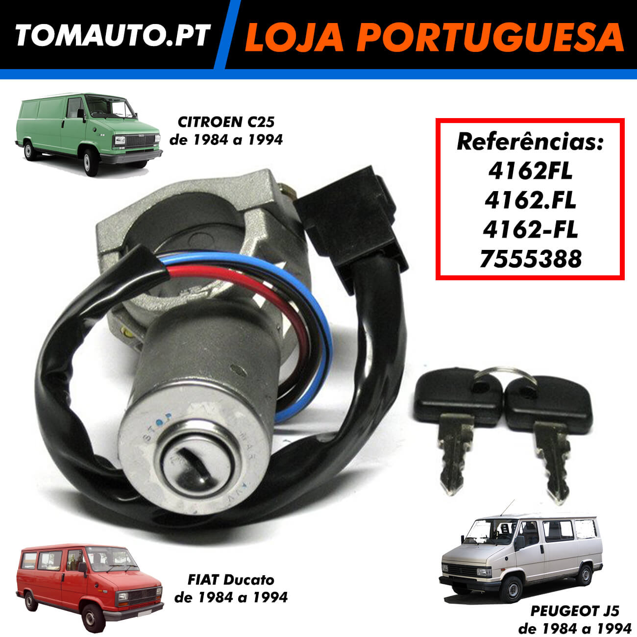 Canhão de ignição Fiat Ducato Citroen C25 Peugeot J5 OEM 4162FL 7555388