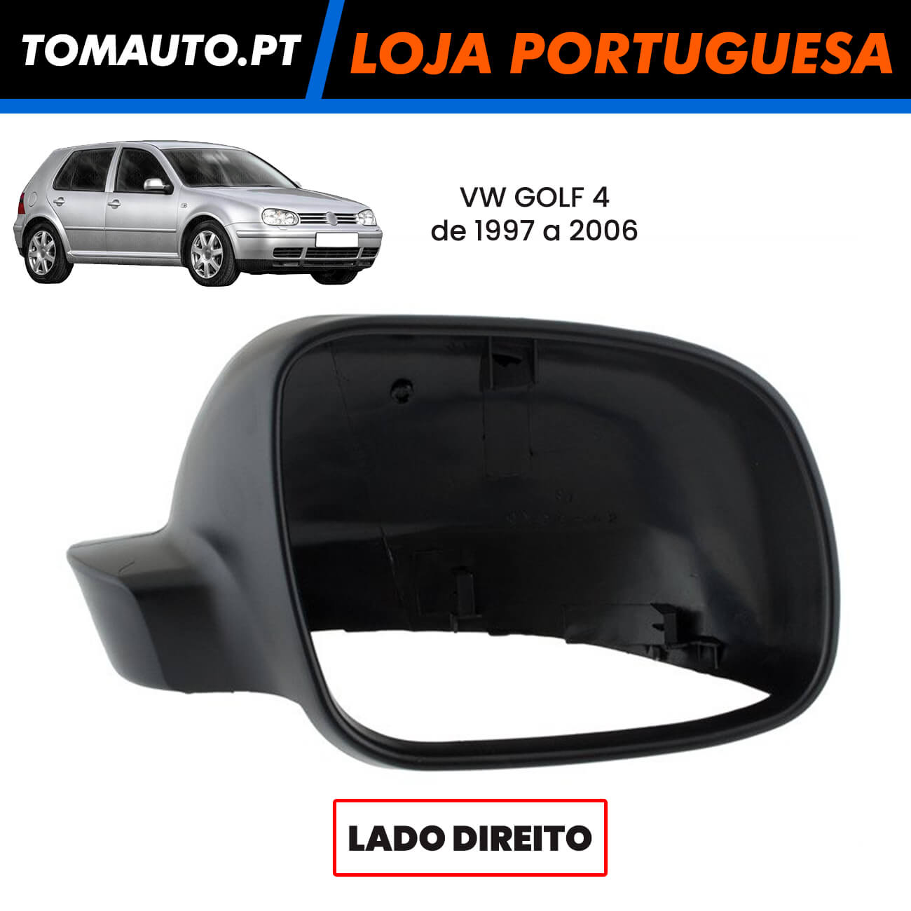 Capa de retrovisor preto direito para VW Golf 4