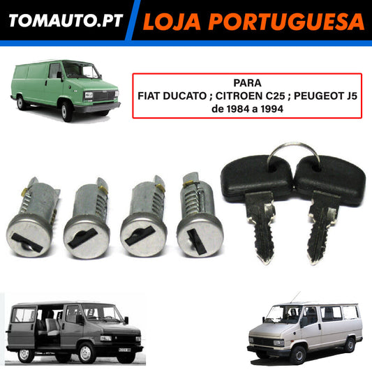 Conjunto de 4 fechaduras de porta para Fiat Ducato Citroen C25 e Peugeot J5 de 1984 a 1994