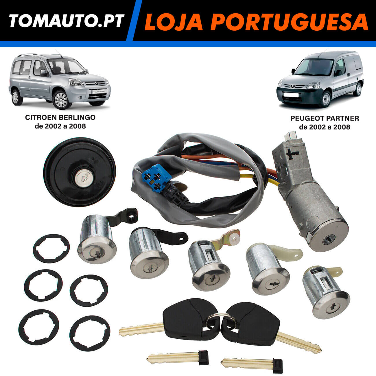 Conjunto Fechaduras Citroen Berlingo e Peugeot Partner - 4162CF - 4162CH - 96244156