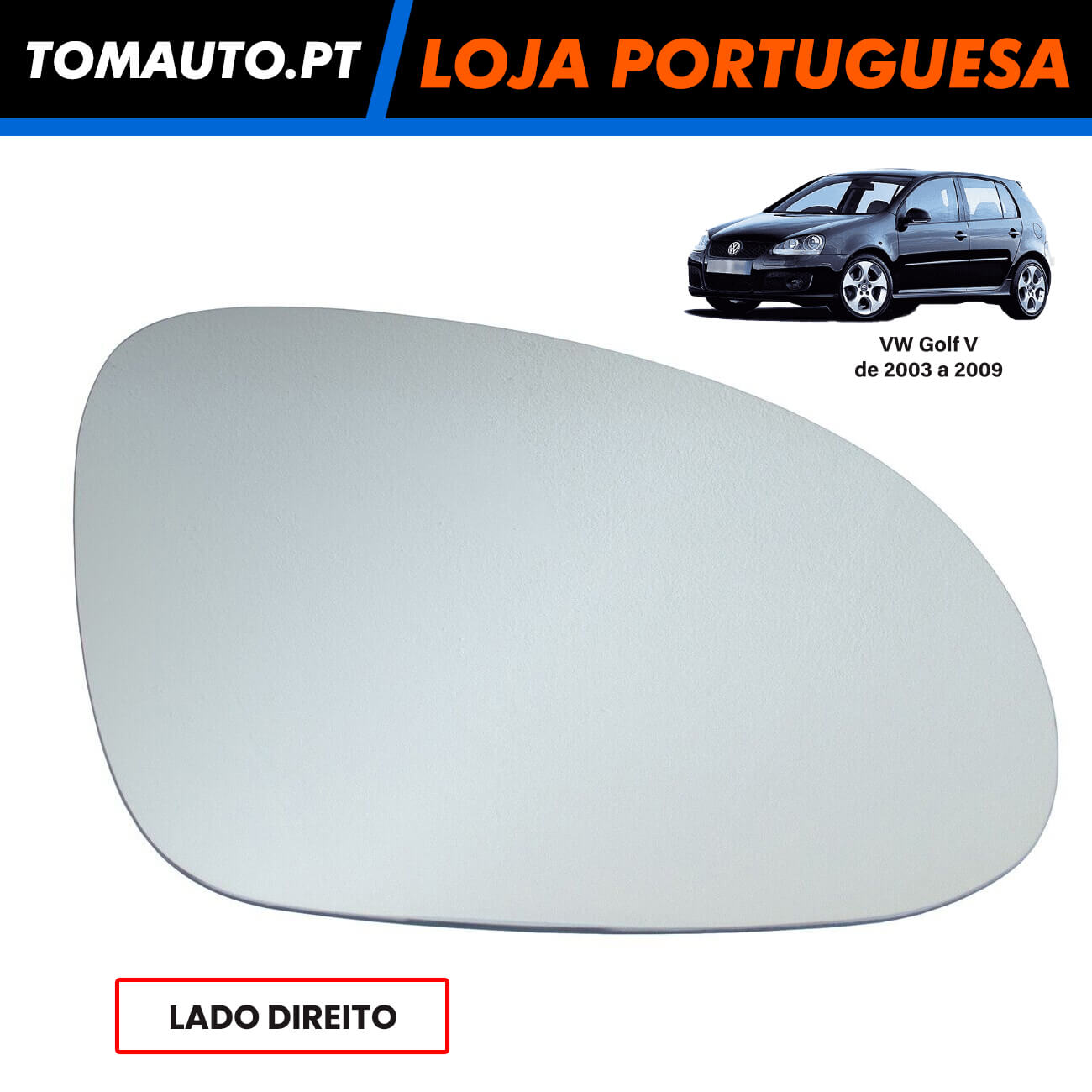 Espelho de retrovisor direito elétrico para VW Golf 5