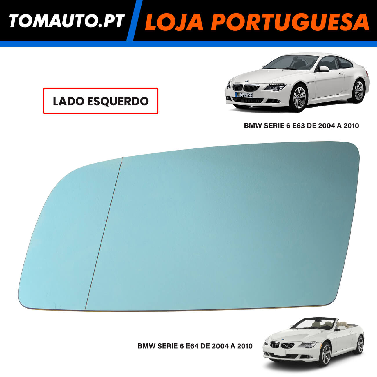 Espelho de retrovisor elétrico esquerdo BMW 6 E63 E64 2004 a 2010