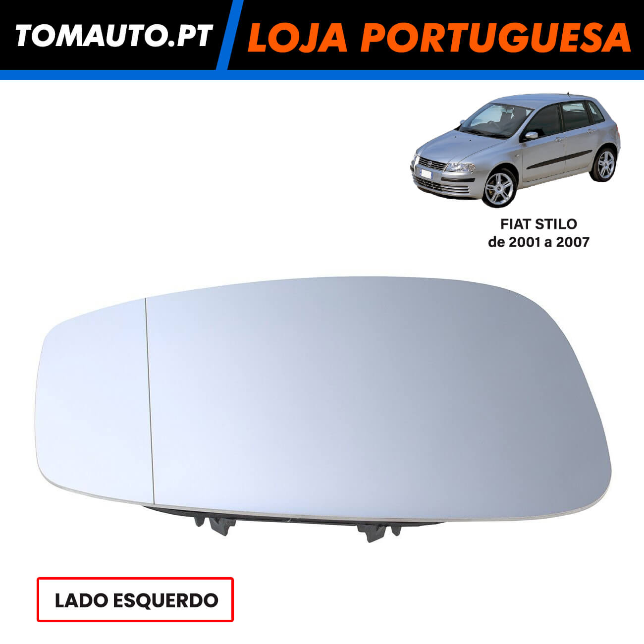 Espelho de retrovisor esquerdo aquecido elétrico para Fiat Stilo