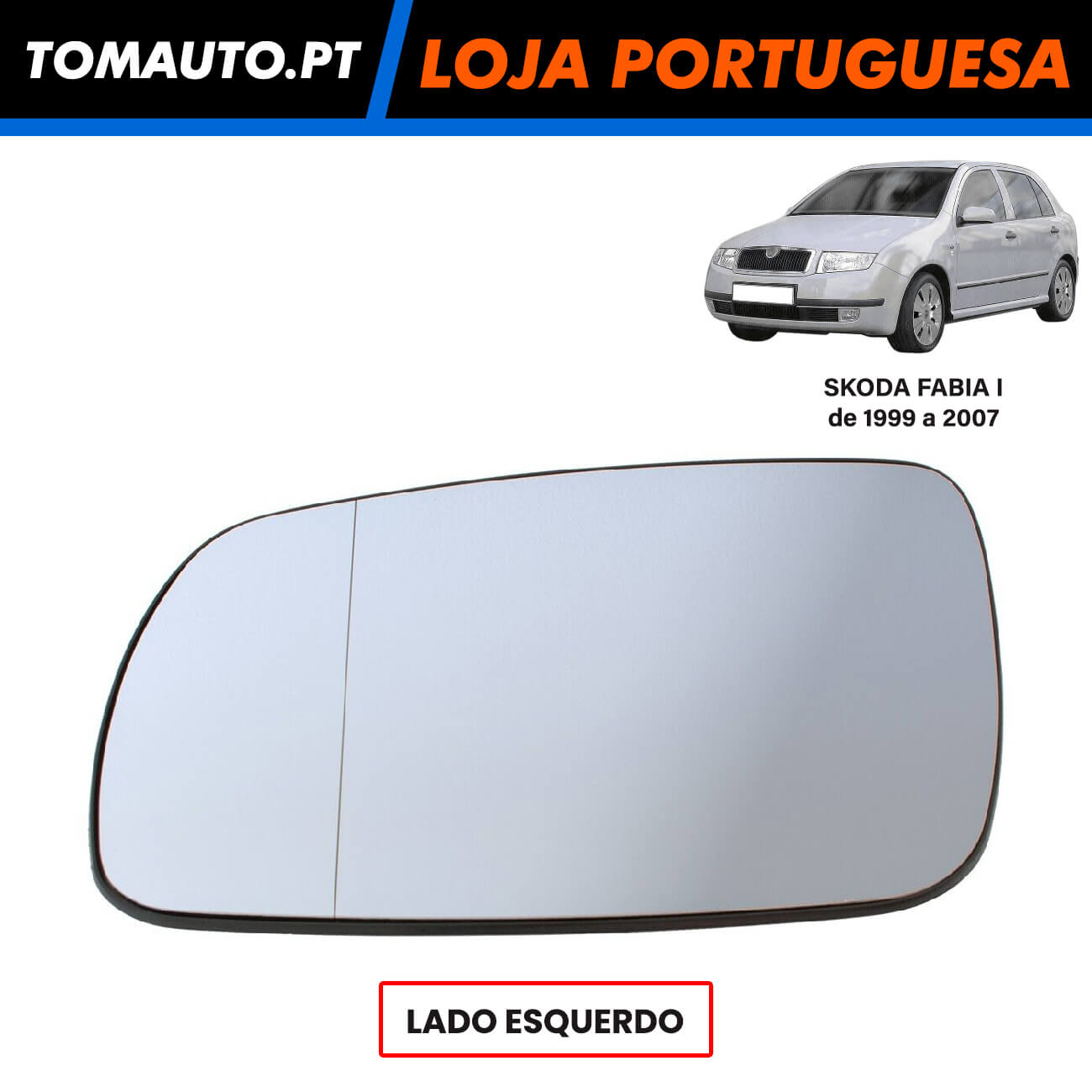 Espelho de retrovisor esquerdo para Skoda Fabia de 1999 a 2007