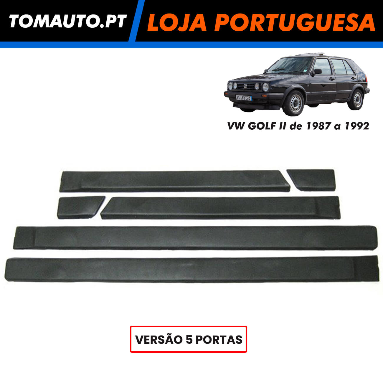 Frisos laterais largos de portas para VW Golf II de 1987 a 1992 5 Portas