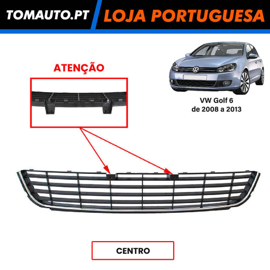 Grelha centro parachoques dianteiro VW Golf 6 Hatchback de 2008 a 2013