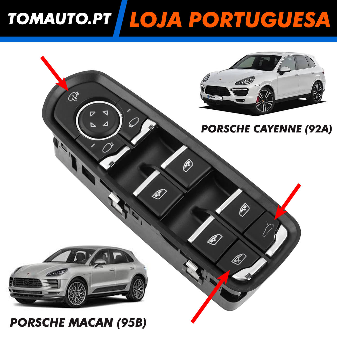 Interruptor elevador dos vidros para Porsche Cayenne e Macan