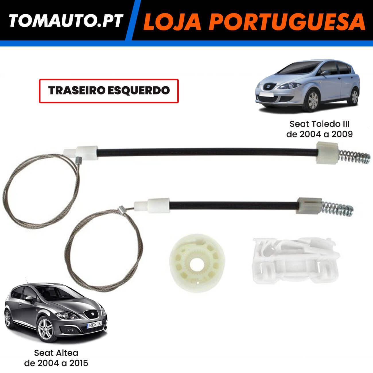 Kit de reparação do elevador de vidro traseiro esquerdo para Seat Altea e Toledo