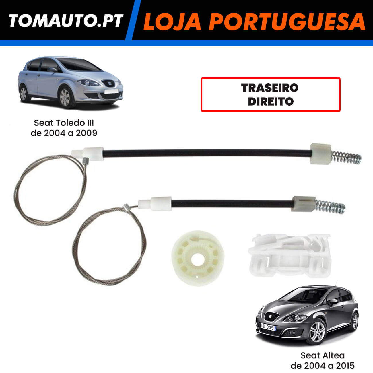 Kit de reparação elevador vidros traseiro direito Seat Altea Toledo