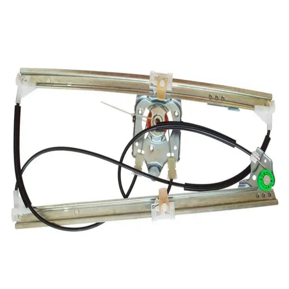 Mecanismo de elevação do vidro da porta dianteira esquerda para RENAULT LAGUNA II de 2001 a 2007, com acionamento por cabo e duas calhas, sem motor elétrico, referências OEM 8200722832 e 8200485194