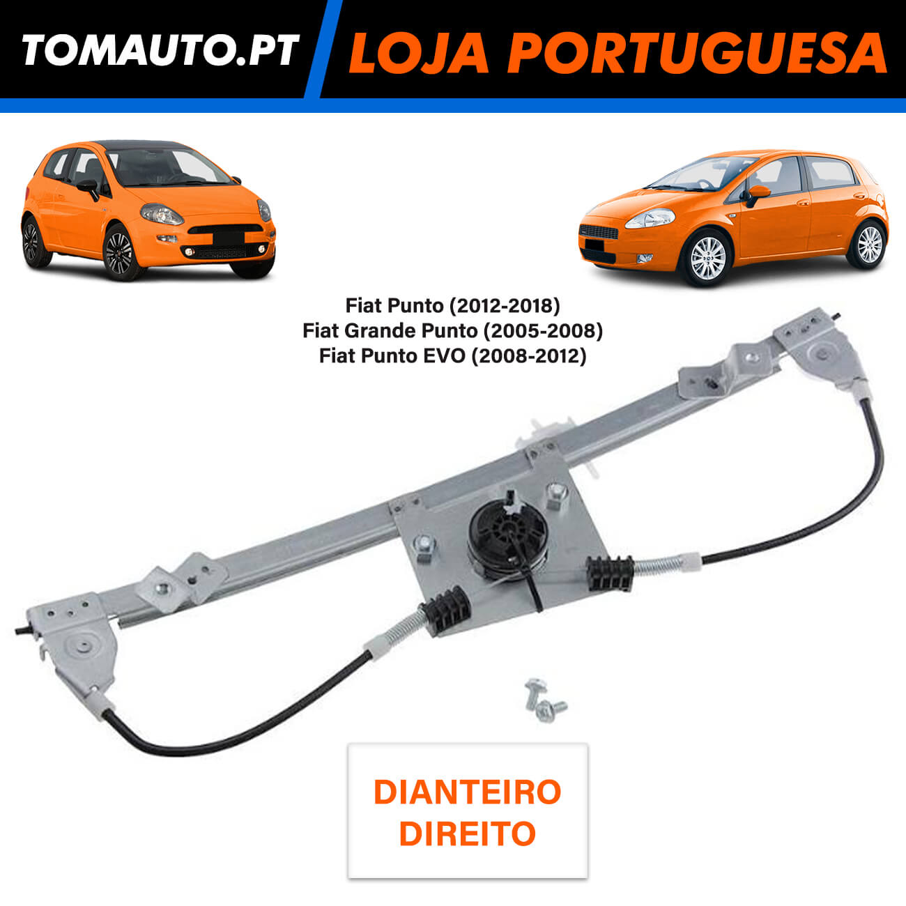 Mecanismo Elevador Vidro Elétrico Dianteiro Direito Fiat Punto OEM 51723317 / 51899290 / 52055486