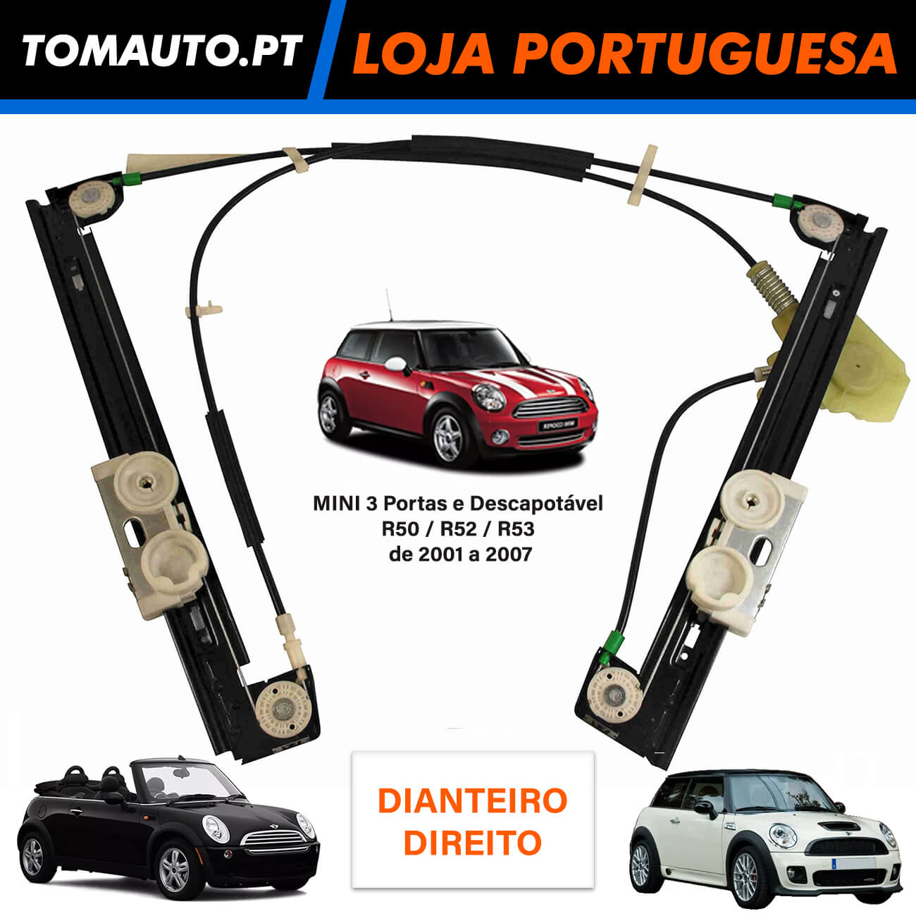 Mecanismo Elevador Vidro Elétrico Dianteiro Direito Mini R50 R52 R53 OEM 51337039452