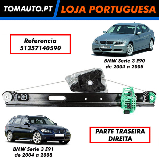 Mecanismo regulador de janela elevador de vidro traseiro direito BMW 3 E90 E91 51357140590