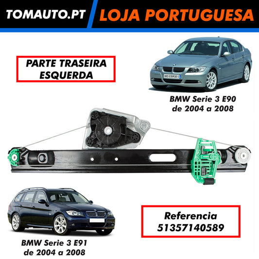 Mecanismo Regulador Janela Elevador Vidro Traseiro Esquerdo BMW 3 E90 E91 51357140589