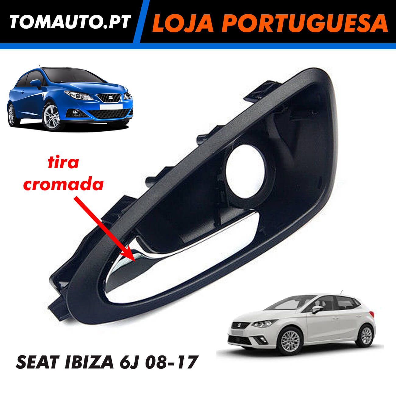 Puxador interior esquerdo para Seat Ibiza 6J em versão cromada