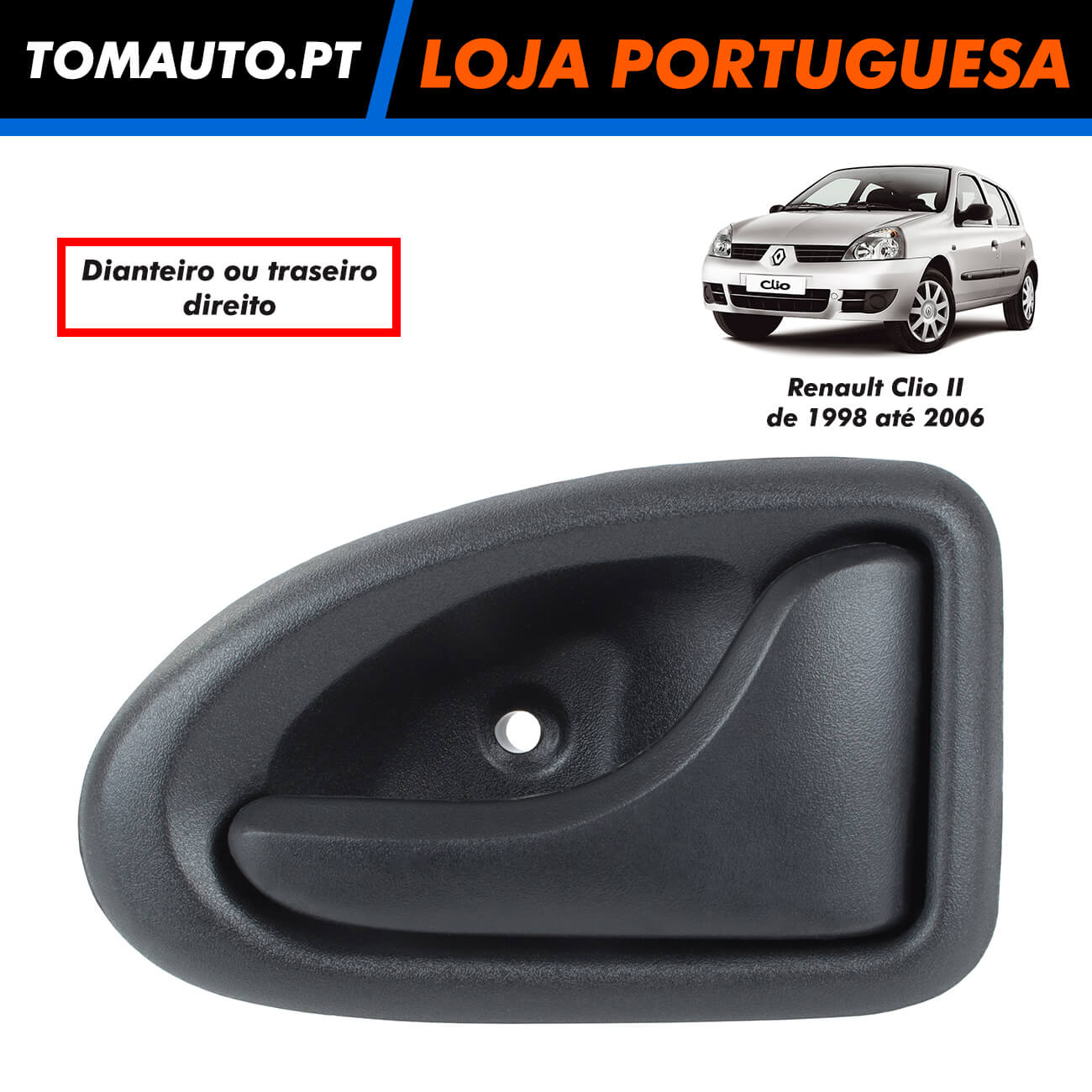 Puxador de porta interior direito para Renault Clio II (98-06) - Preto