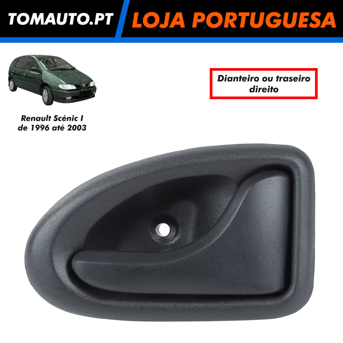 Puxador de porta interior direito para Renault Scénic I (96-03) - Preto