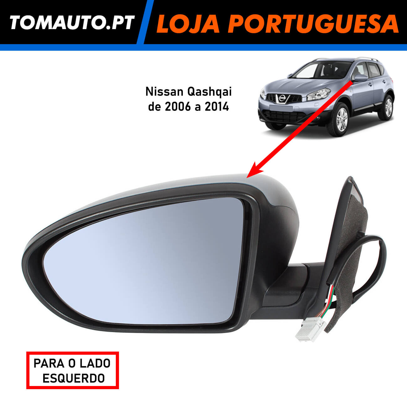 Retrovisor elétrico esquerdo para Nissan Qashqai J10