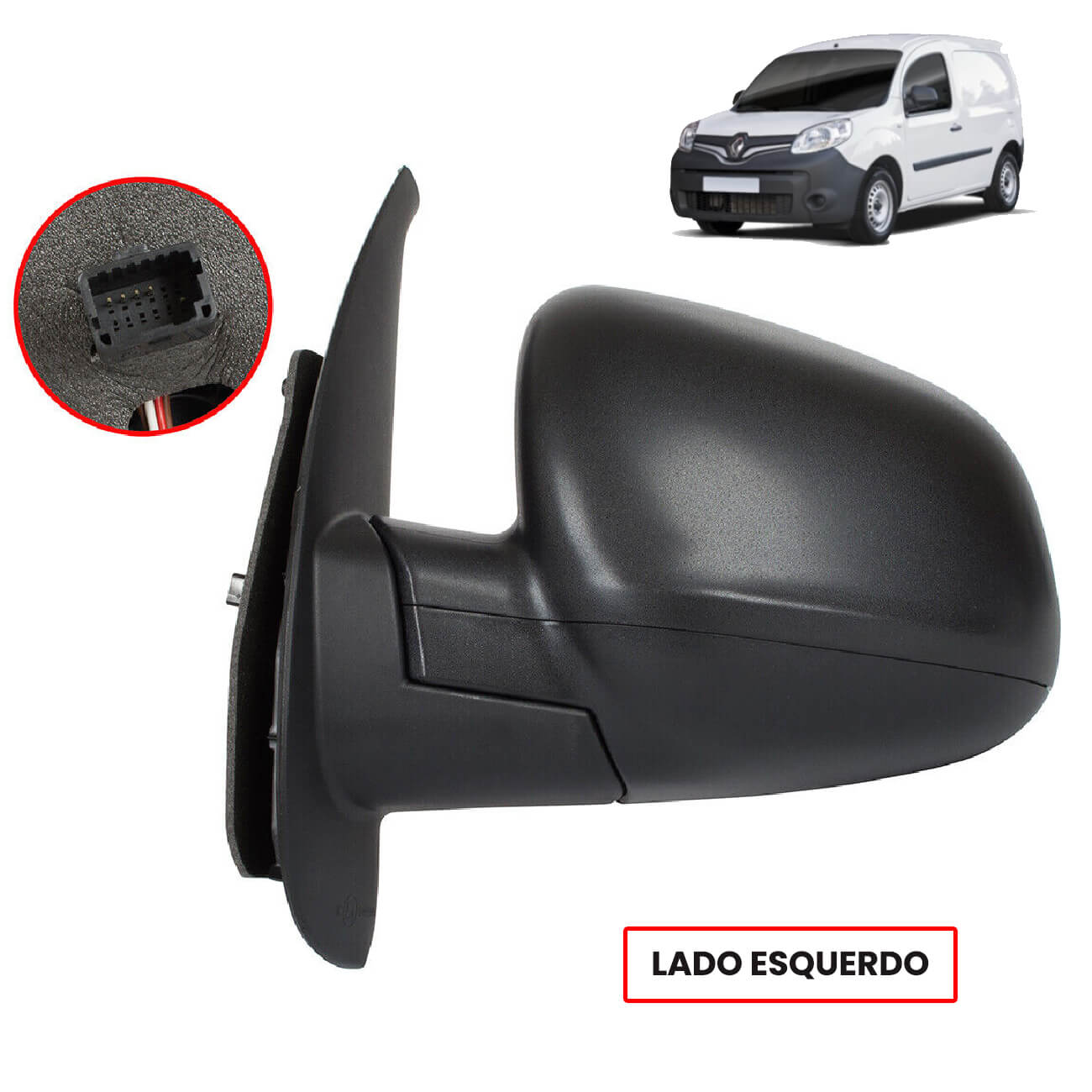 Retrovisor Elétrico Esquerdo 5 Pinos Renault Kangoo II Fase 2 de 2013 a 2021