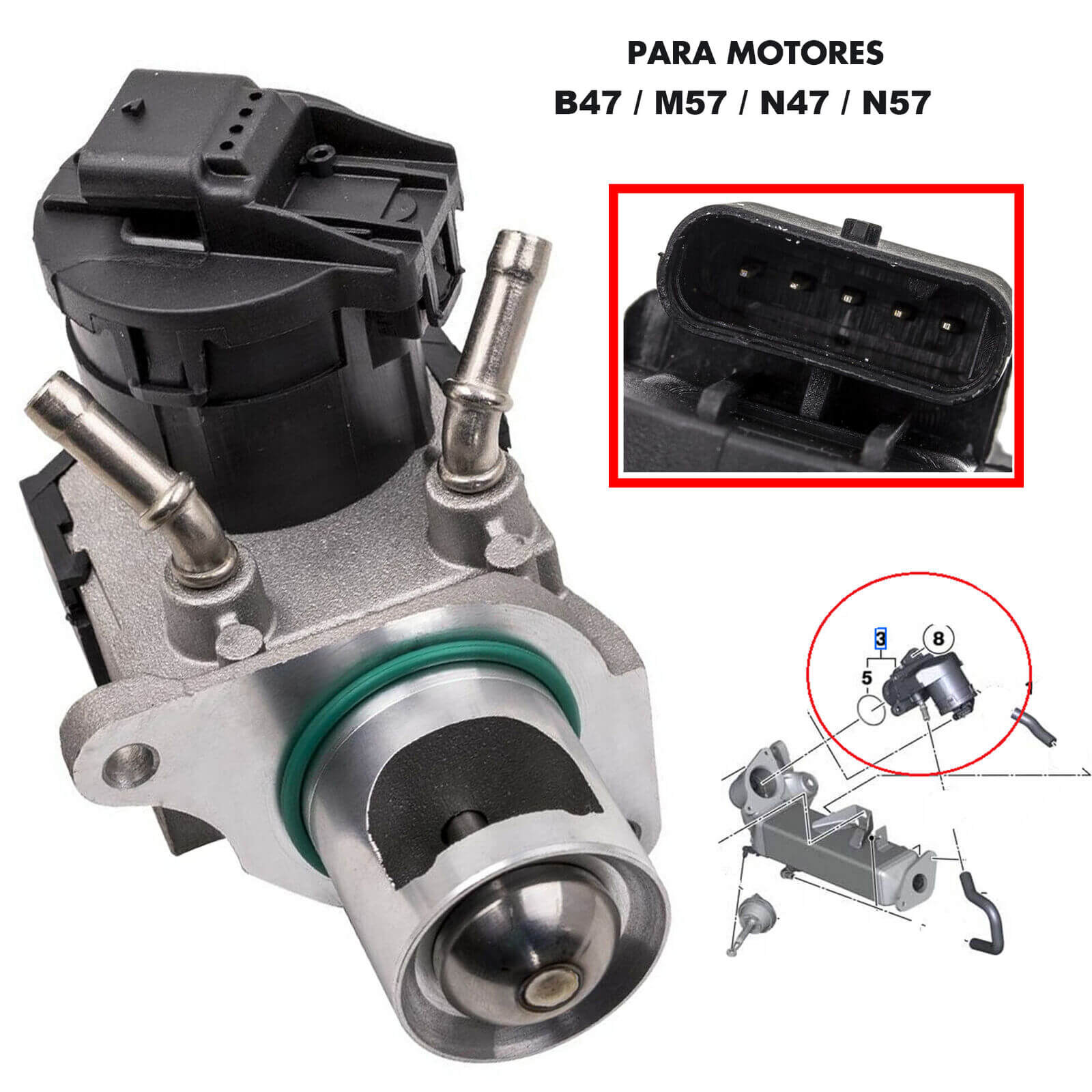 Válvula EGR AGR BMW E90 E91 E92 E81 F20 F10 F11 OEM: 11717810871 ; 11717805447 ; 7805447